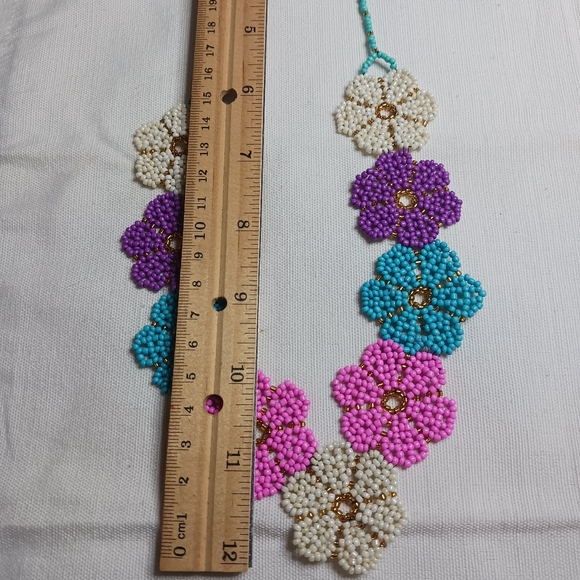 Floral Beaded Necklace in Purple, Blue, Pink, and Cream - Picture 3 of 4